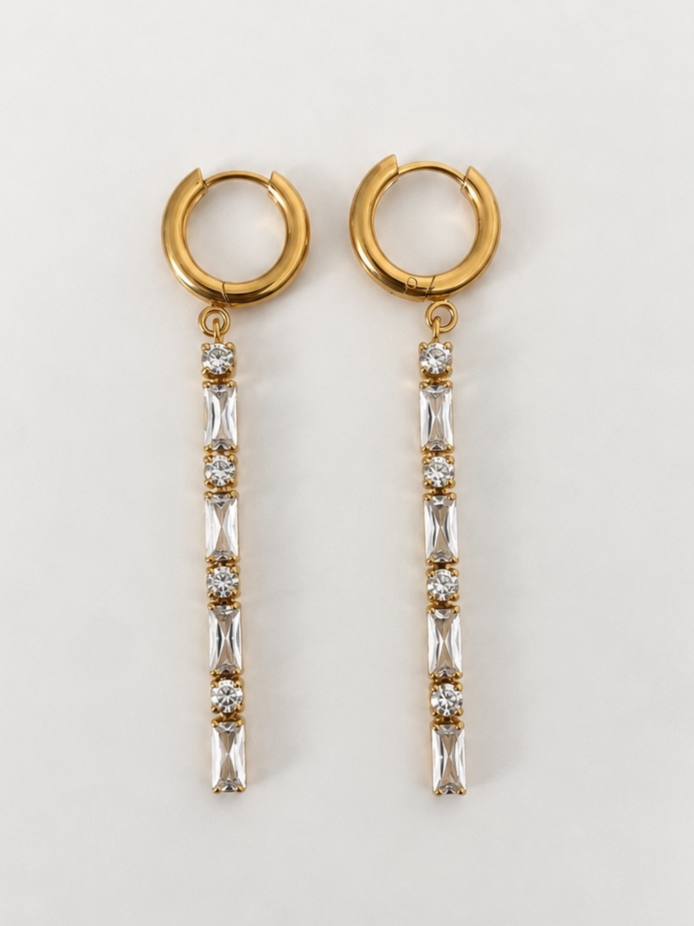 18K Gold Plated Baguette CZ Huggie Hoop Earrings